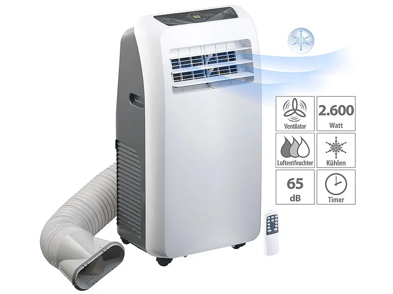 Frontansicht der mobilen Monoblock-Klimaanlage von Sichler Haushaltsgeräte