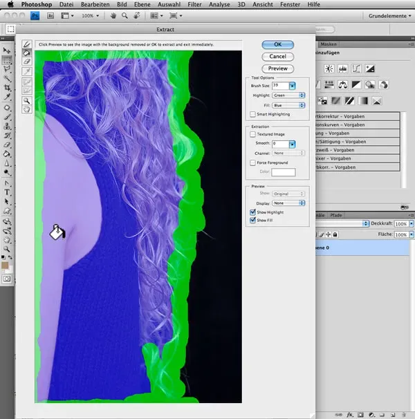 Füllen größerer Bereiche und Korrektur mit dem Radiergummi