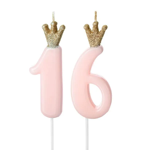 Geburtstagskerzen-Set mit der Zahl 16 in einem ansprechenden Rosa, perfekt für die Geburtstagstorte
