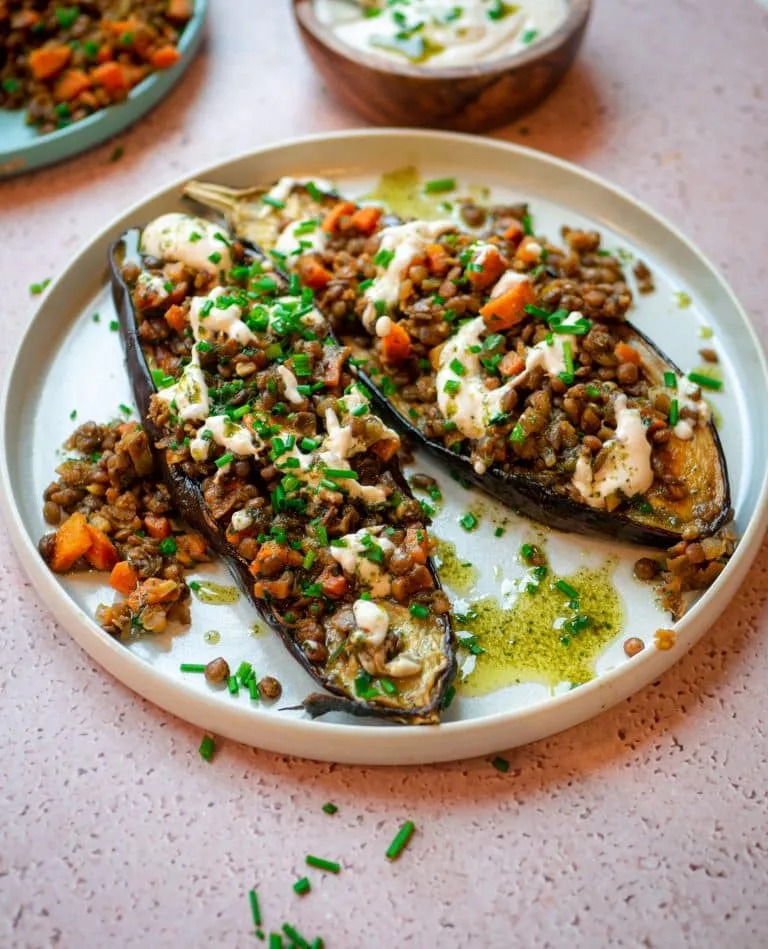 Gefüllte Auberginen mit Linsen