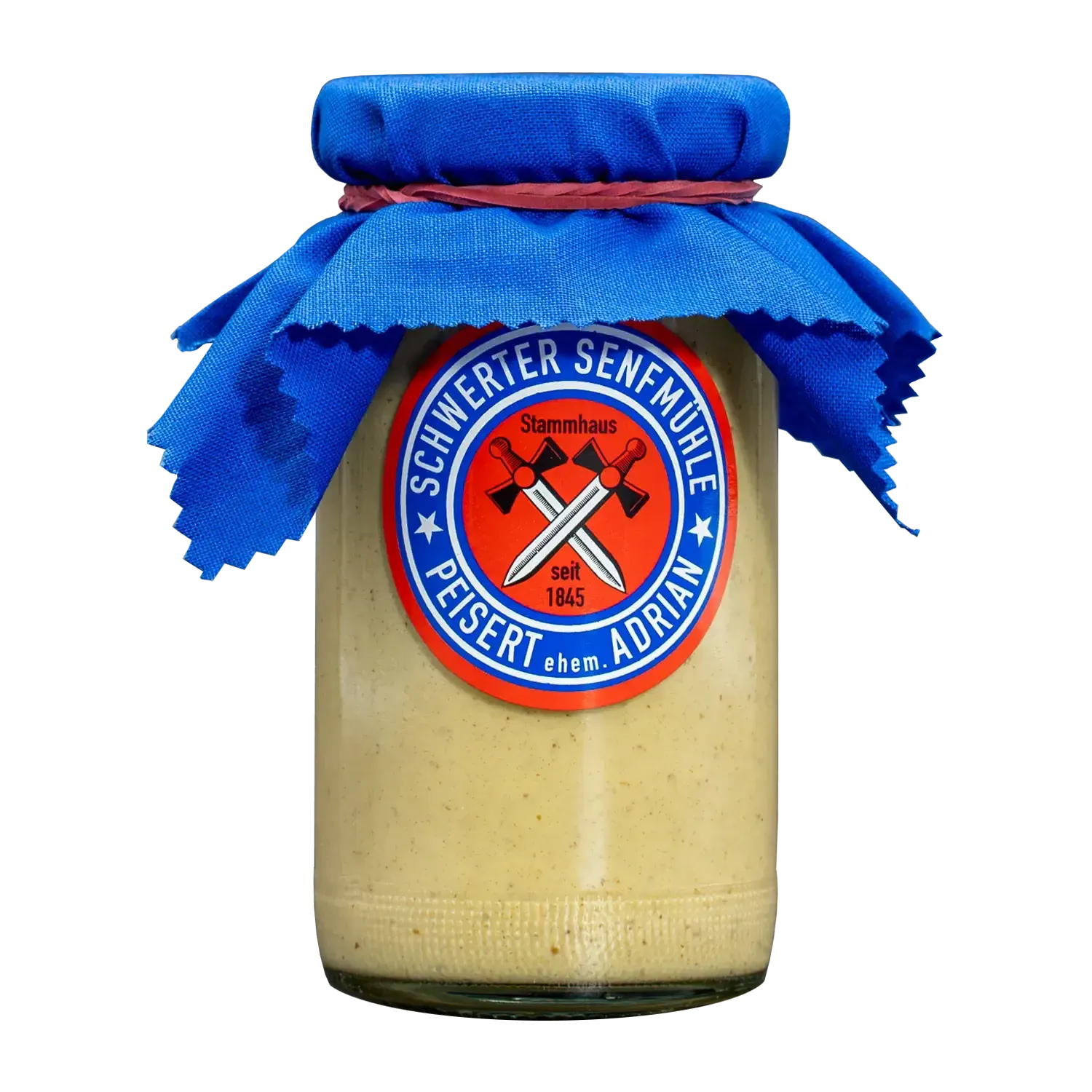 Glas Adrian Senf, ein mittelscharfer Klassiker, ideal für Marinaden und Krusten