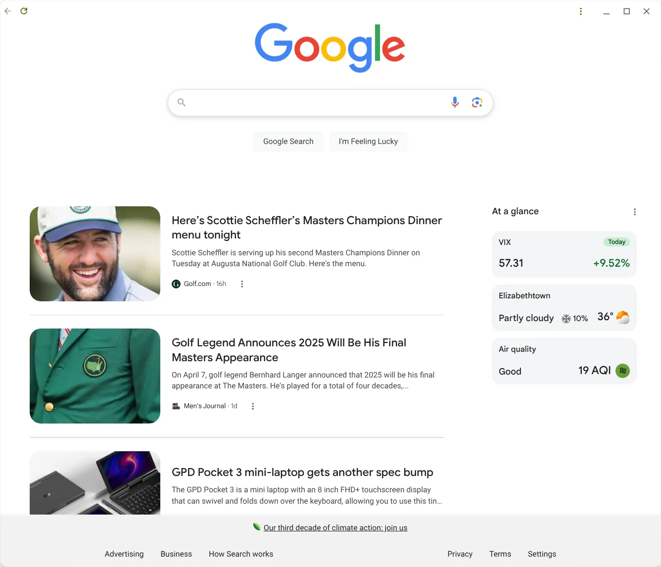 Google Discover Feed und "Auf einen Blick"-Funktionen auf der google.com Startseite