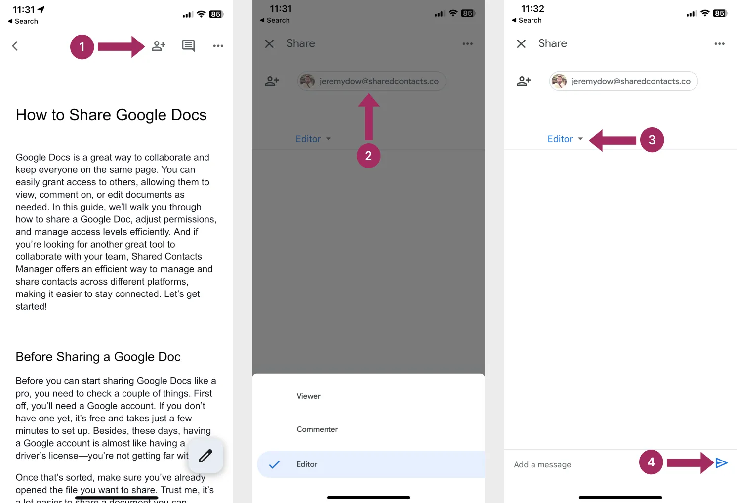 Google Docs Freigabe über die mobile App auf einem Smartphone