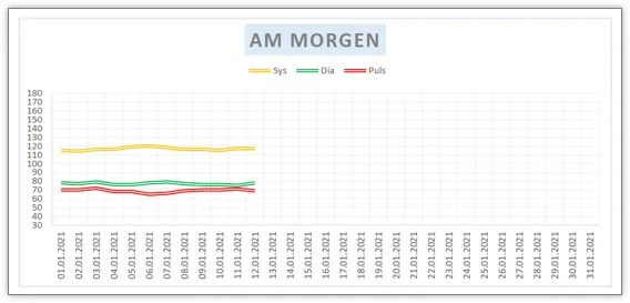 Grafische Darstellung der gemessenen Blutdruckwerte in Excel