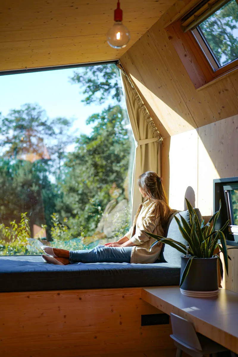 Green Tiny House am Salemer See mit großem Panoramafenster zum Wald