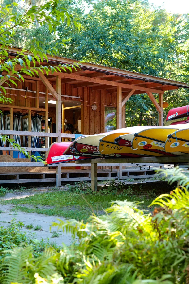 Gruppe von Tipis auf einer Waldlichtung im Schaalsee-Camp