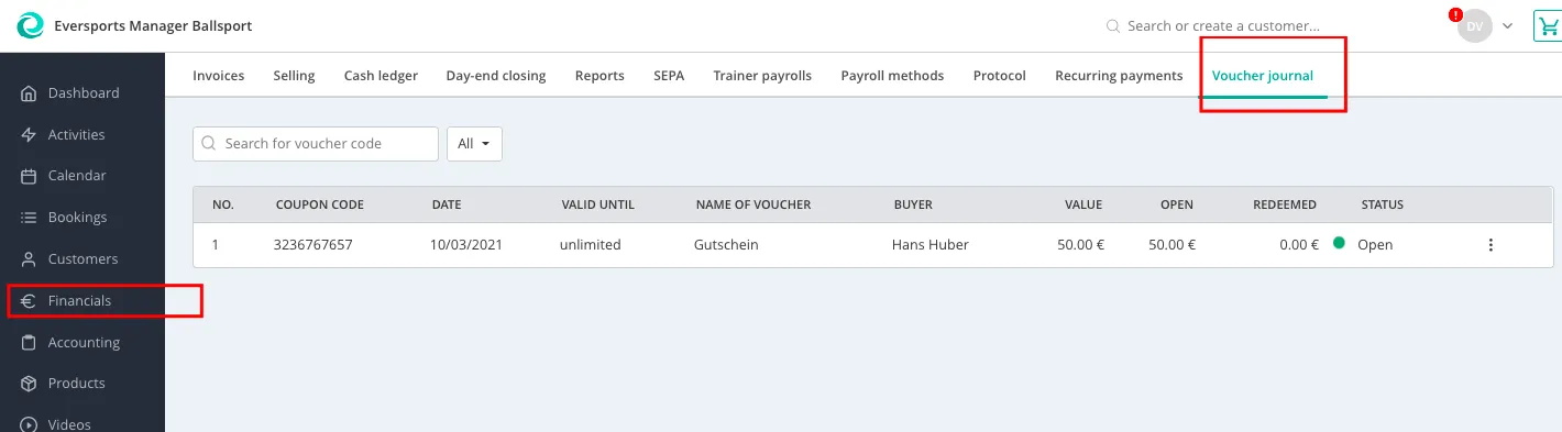 Gutschein-Übersicht