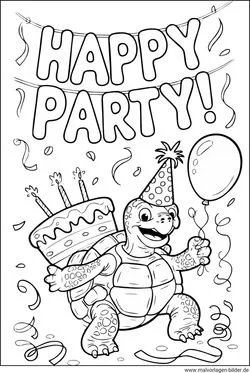 Happy Party Ausmalbild zum Ausdrucken