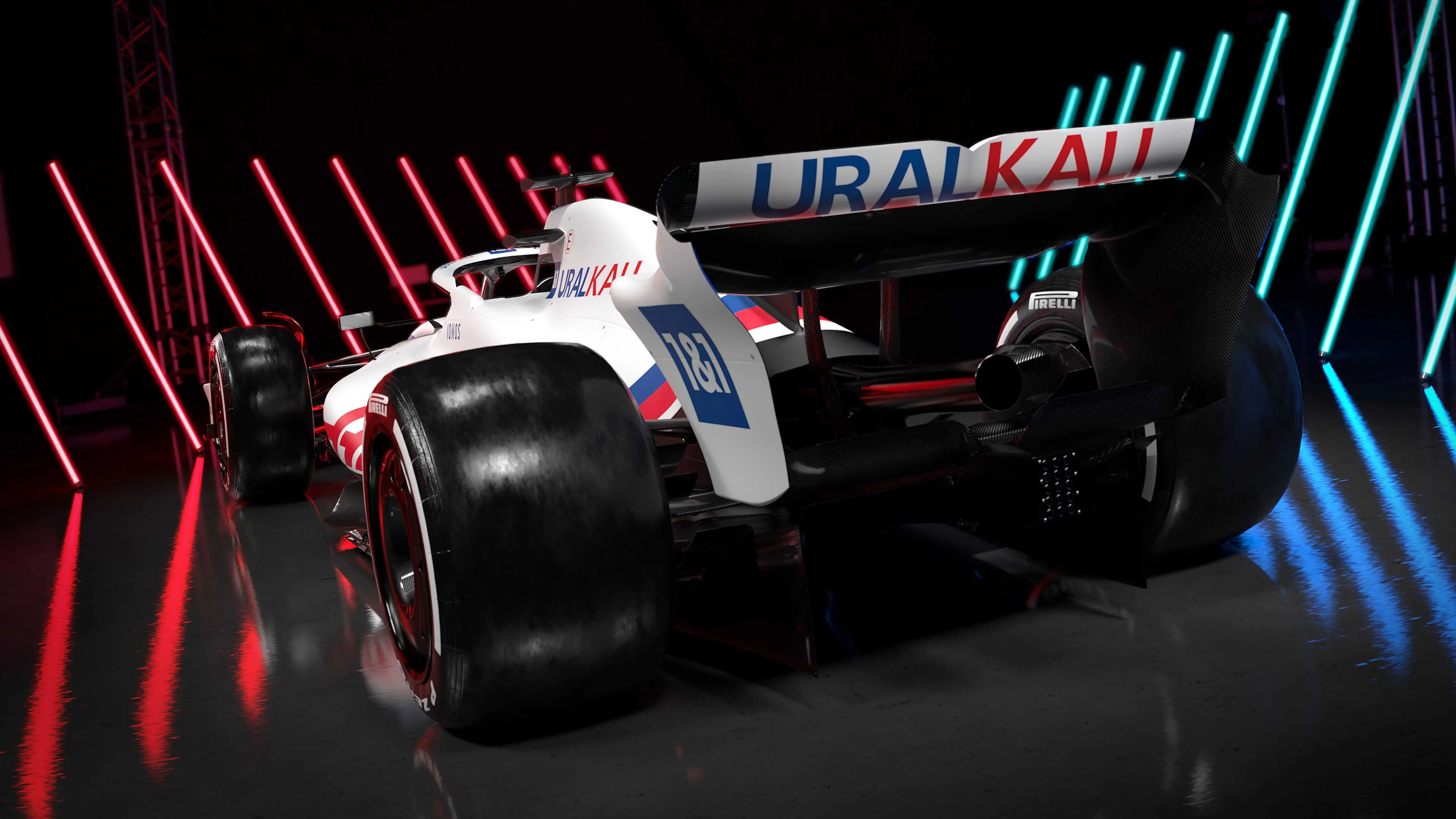 Heckansicht des Uralkali Haas F1 Team VF-22