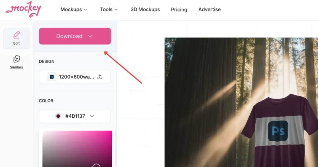 Herunterlade-Option für T-Shirt-Mockup anklicken