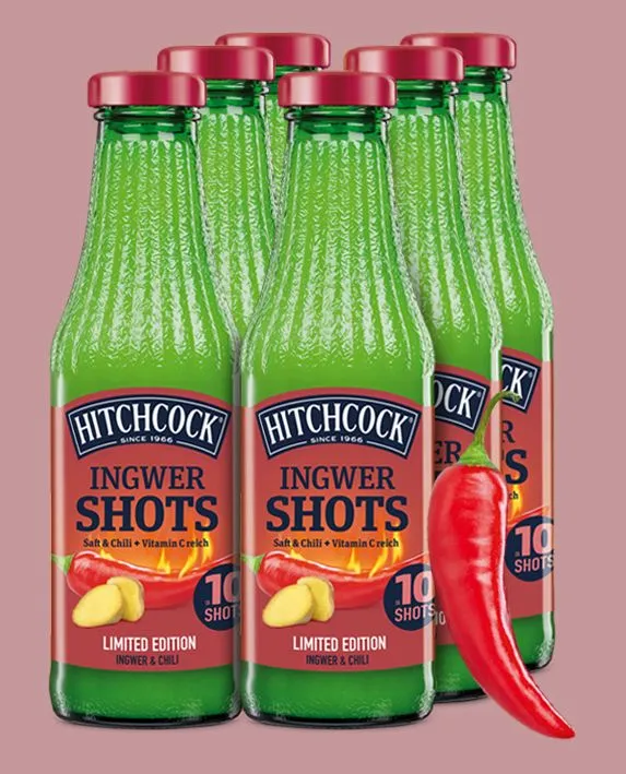 Hitchcock Ingwer Shot Spicy Set in Glasflaschen