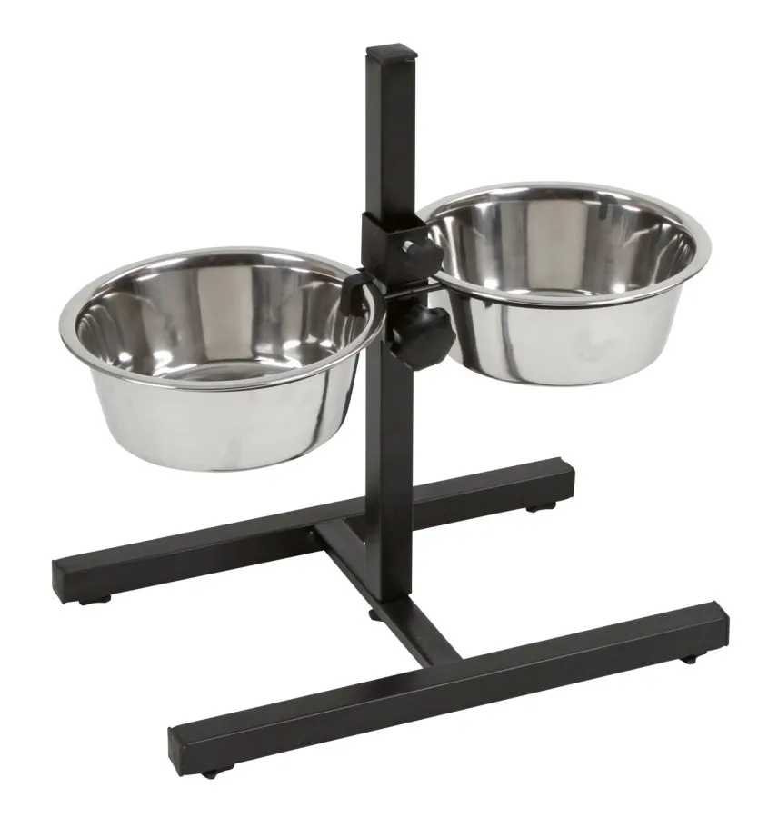 Hochwertige Futterbar mit zwei Edelstahlnäpfen und verstellbarer Höhe
