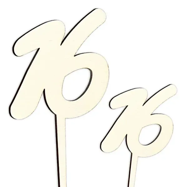 Hölzerner Tortenaufleger mit der Zahl 16 als elegante Dekoration für den Geburtstagskuchen