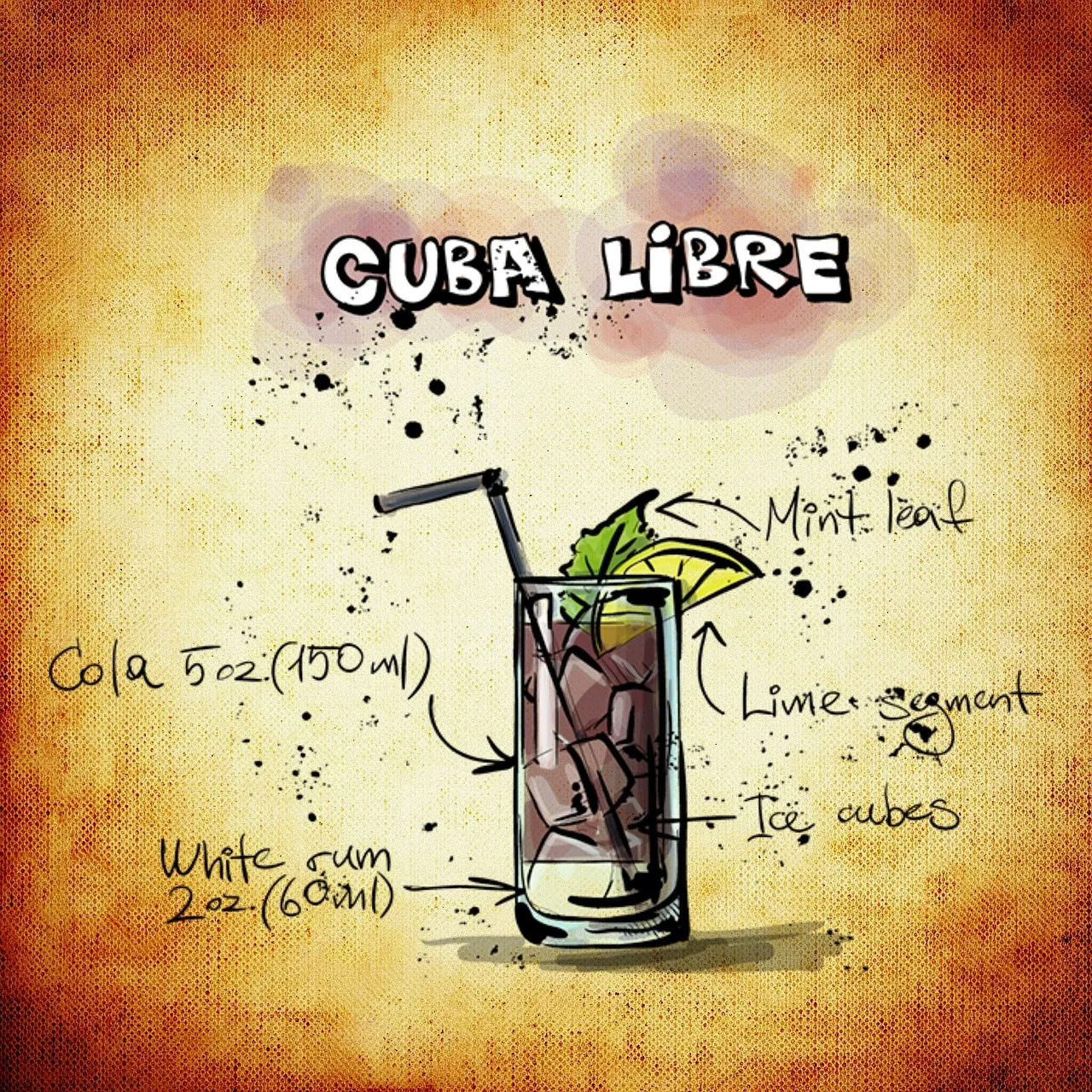 Illustration eines fertigen Cuba Libre mit Limettenscheibe