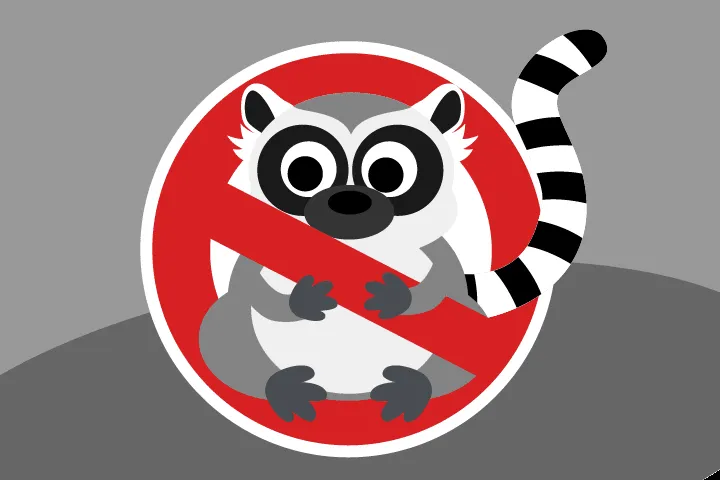 Illustration eines Lemurs, der als Haustier gehalten wird, mit einem Verbotszeichen