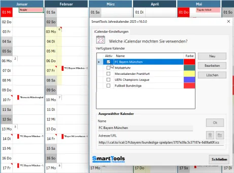Integration von Terminen aus Internetkalendern (iCalendar) mit individuellen Farben