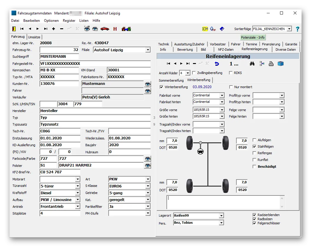 Integrierte Reifenlagerverwaltung und Reifenservice-Funktionen der Werkstattsoftware