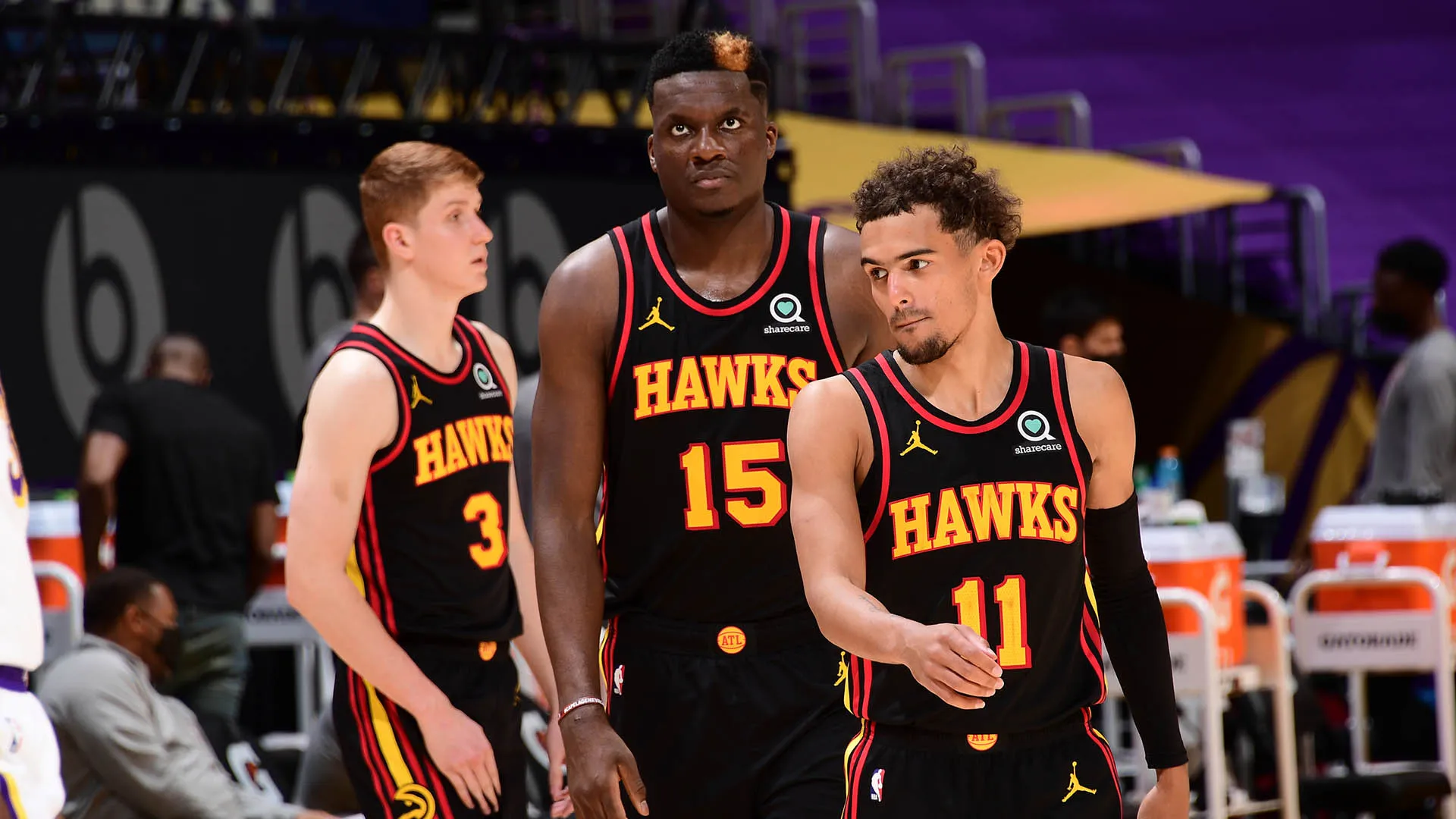 Jung und talentiert: Kevin Huerter, Clint Capela und Trae Young von den Atlanta Hawks.