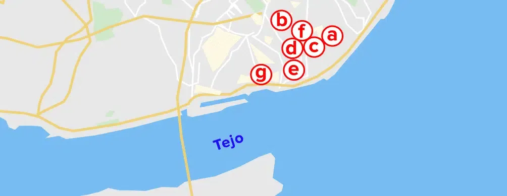 Karte der Cafés in Lissabon