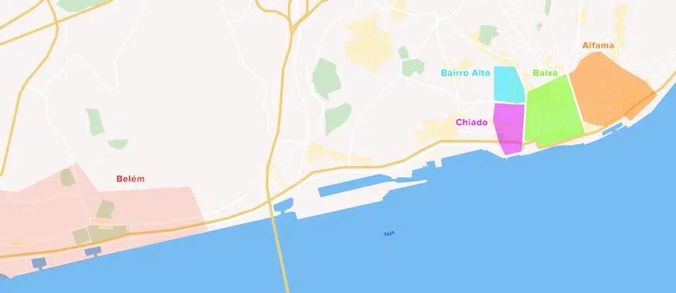 Karte der Stadtviertel in Lissabon