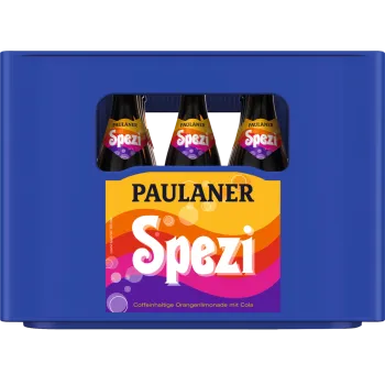 Kasten Paulaner Spezi, ein beliebtes deutsches Erfrischungsgetränk
