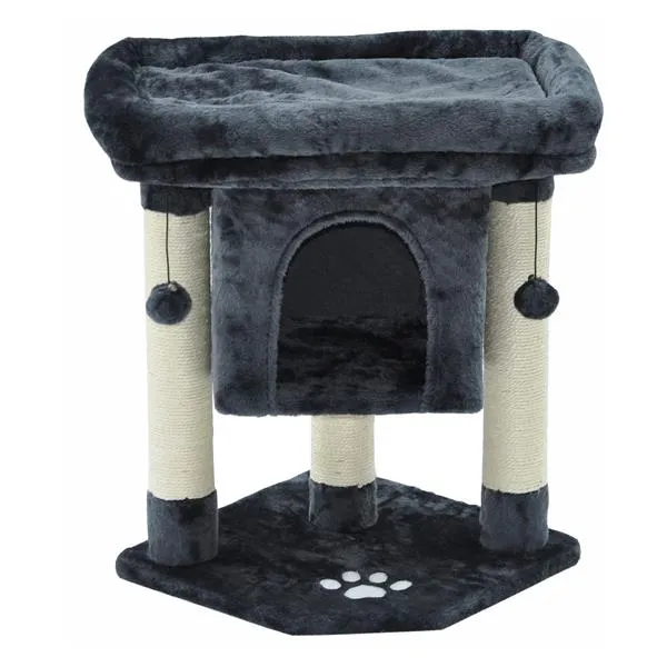 Katzen Kratzbaum 61 cm - grau mit großem Liegeplatz und Katzenhöhle