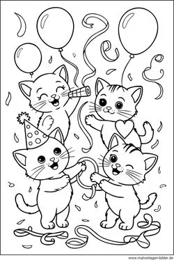 Katzenparty Ausmalbild kostenlos