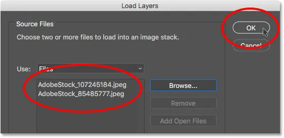 Klicken Sie auf OK im Dialogfeld 'Ebenen laden'.