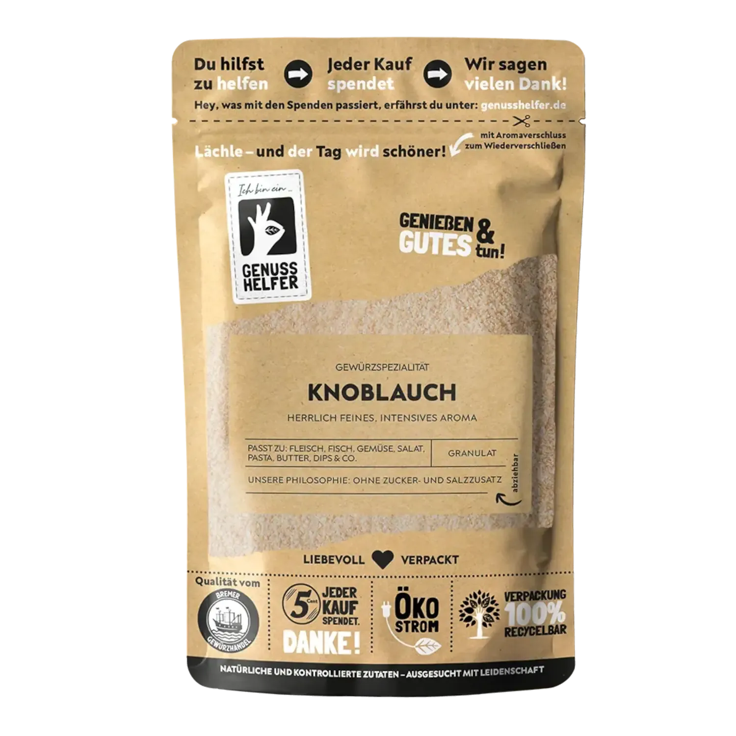 Knoblauchgranulat in einer Verpackung, eine praktische Alternative zu frischem Knoblauch