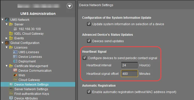 Konfiguration der Heartbeat-Einstellungen für Geräte in der IGEL UMS Administration