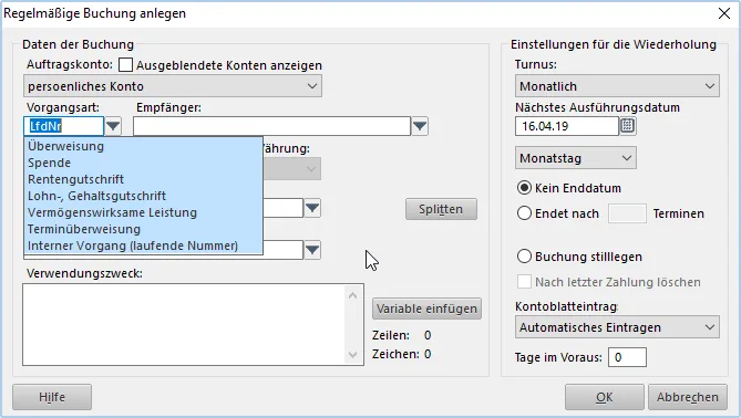 Konfiguration von SEPA-Überweisungen mit Purpose Codes im FinanzManager 2020