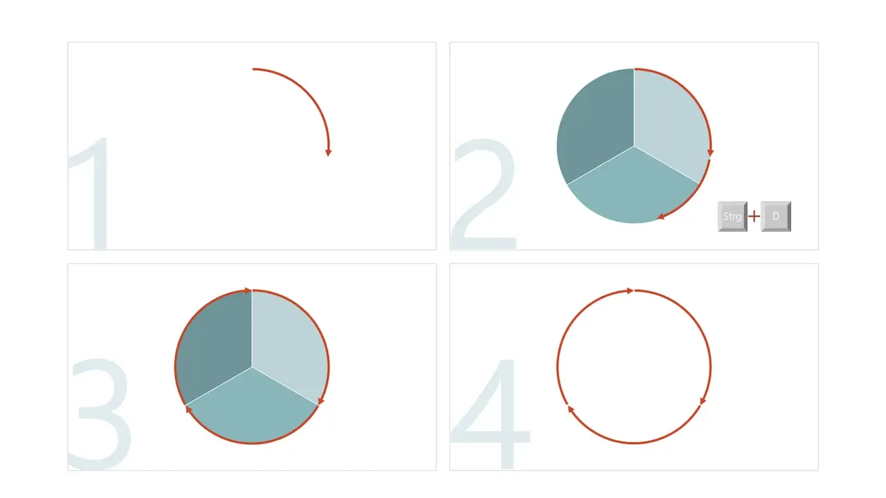 Kreislauf-Beispiele in PowerPoint mit Hintergrund-Kreisdiagramm.