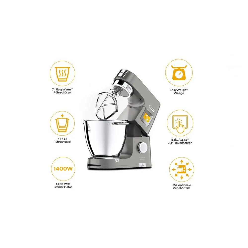 Küchenmaschine Kenwood Titanium Chef Patissier XL mit 1400 W Leistung, 7 Liter Schüssel, EasyWeigh-Waage und weiteren Funktionen.