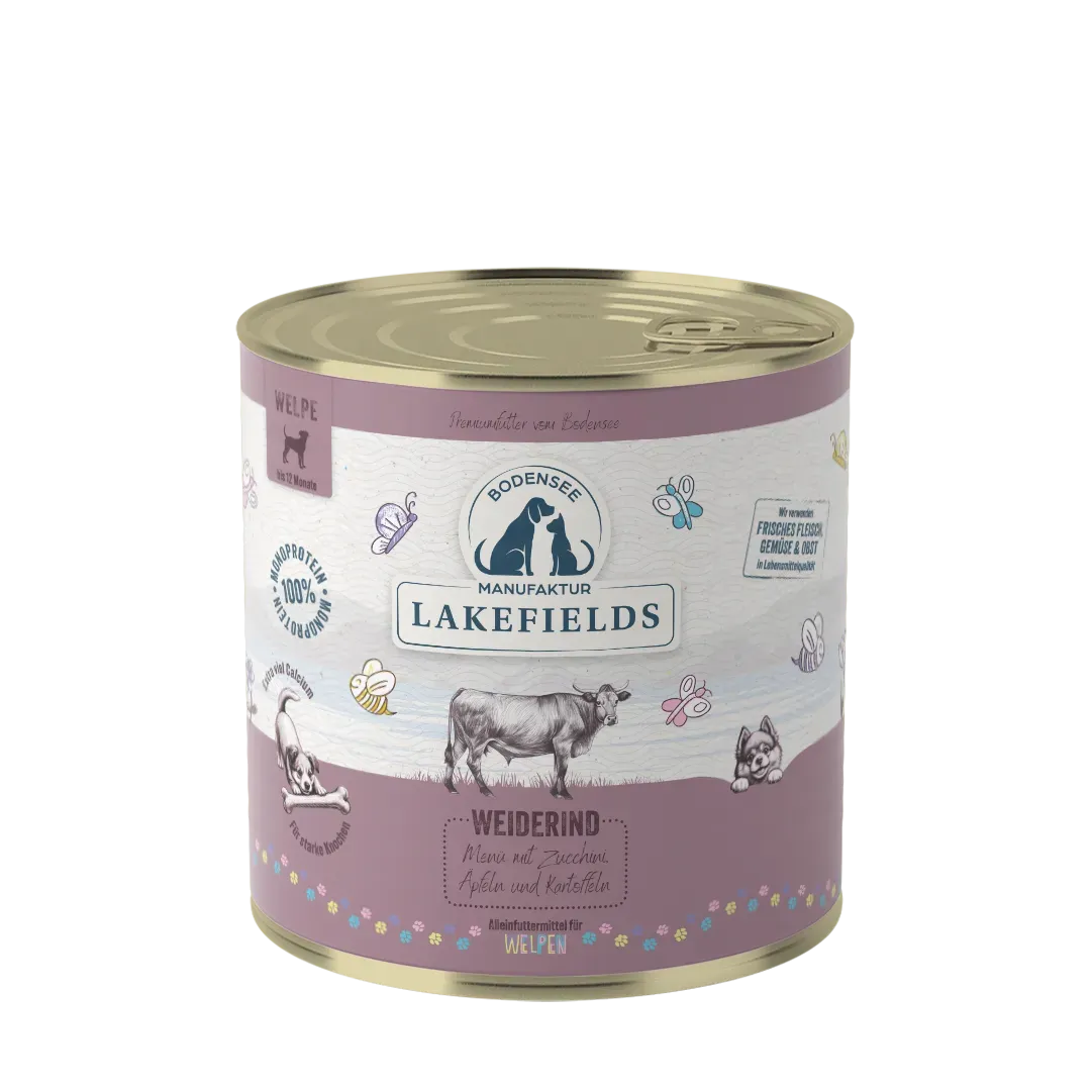 Lakefields Nassfutter-Menü mit Rindfleisch, speziell für Welpen