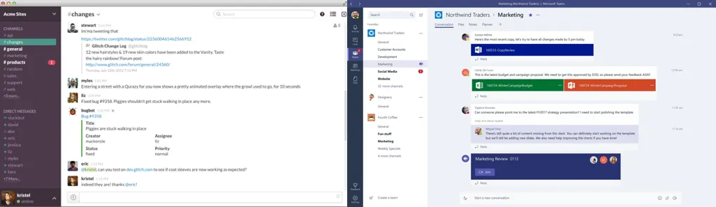 Layout und Design im Vergleich von Slack und Microsoft Teams