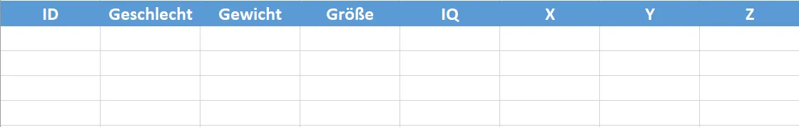 Leere Excel-Tabelle mit vorbereiteten Spaltenköpfen