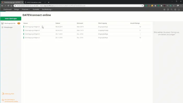 LEXoffice Übertragung über DATEV Connect online