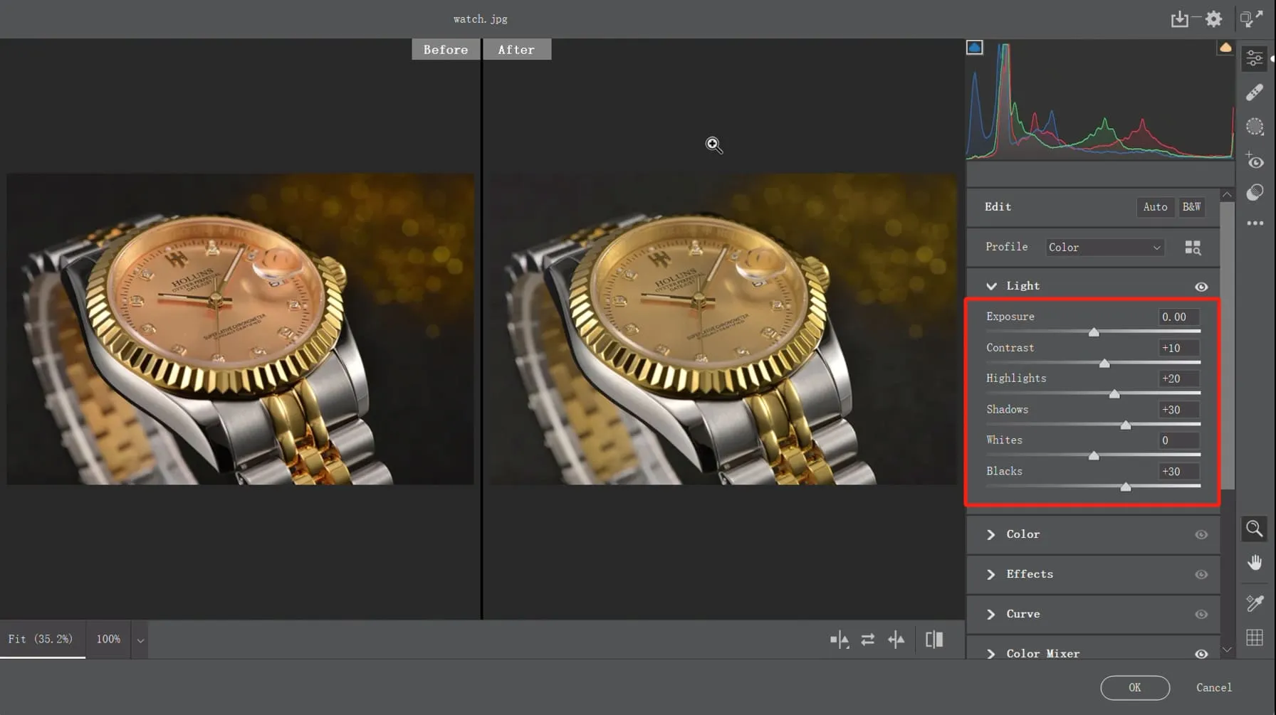 Lichtanpassung in Camera Raw