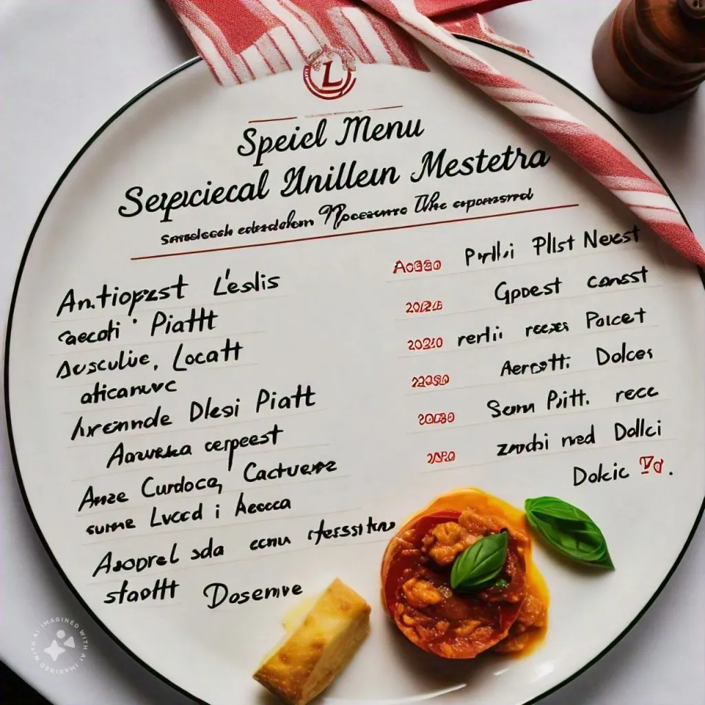 L'Osteria Speisekarte mit einer Auswahl an italienischen Gerichten und Preisen