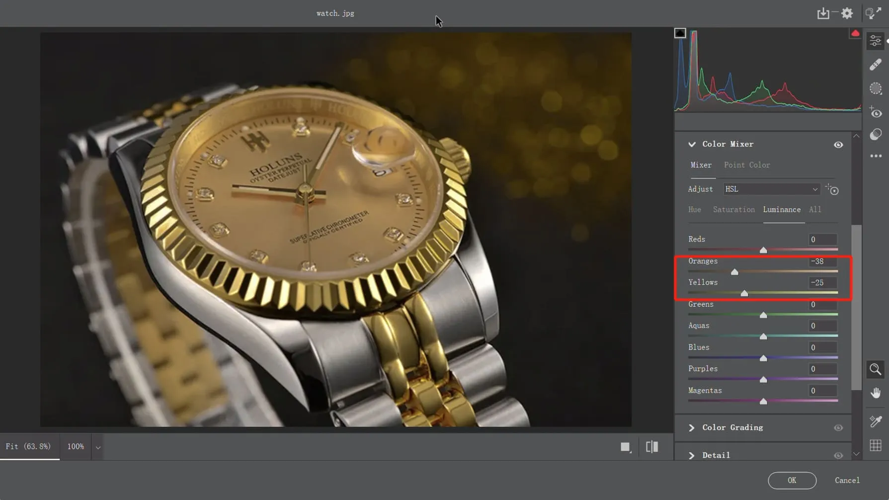 Luminanz im Farb-Mischer