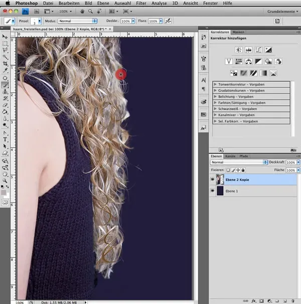 Malen von feinen Haarsträhnen