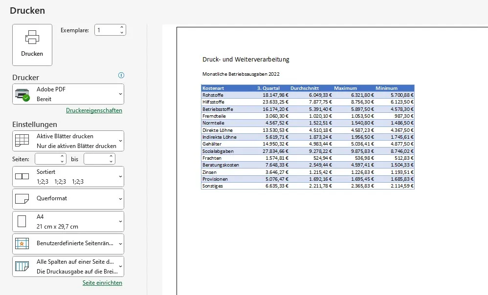 Markieren angrenzender Spalten zum Einblenden