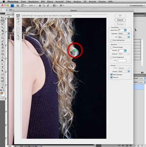 Markieren der Haarkanten mit dem Kantenmarker