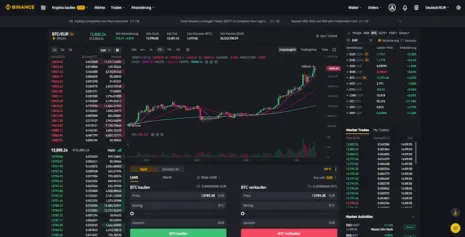 Marktübersicht in der Trading View von Binance beim Kauf von Bitcoin