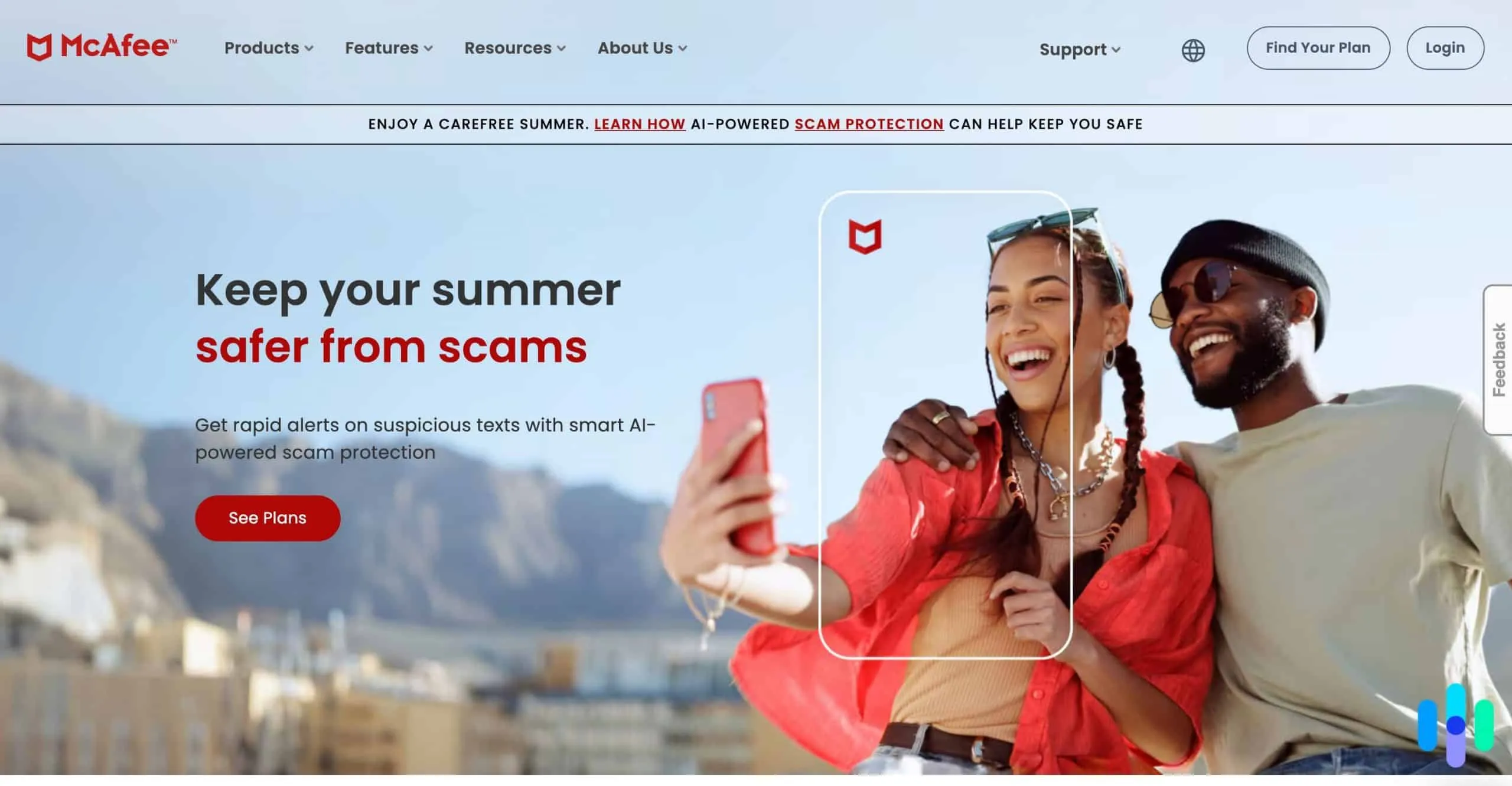 McAfee Startseite mit übersichtlichem Design