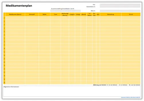 Medikamentenplan-Vorlage in leuchtendem Orange als PDF-Download