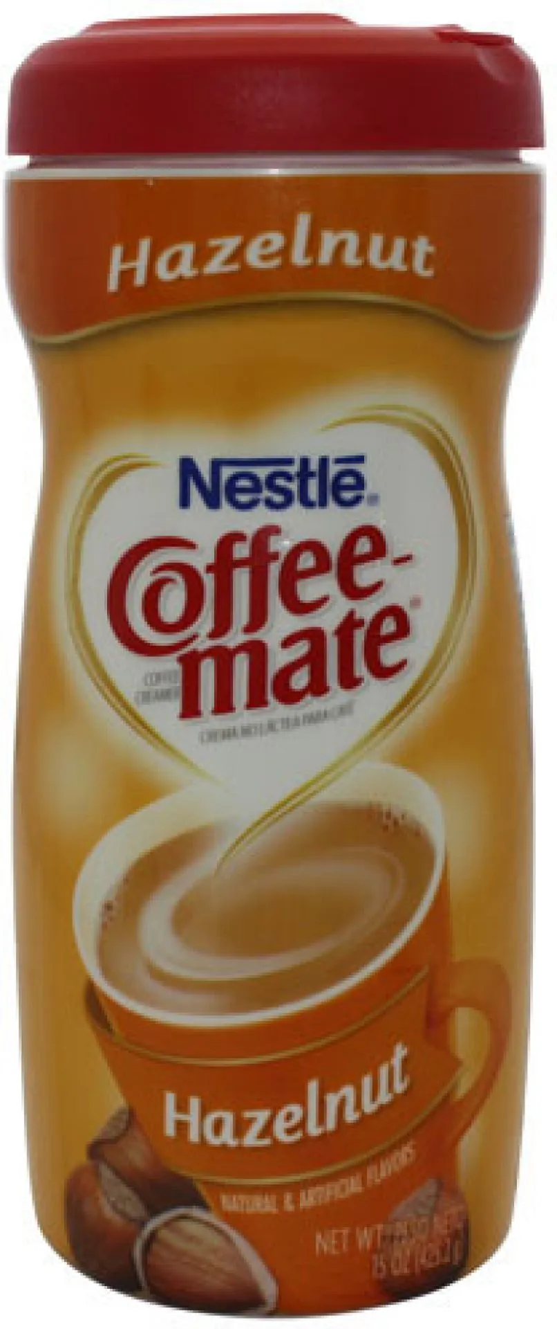 Mehrere Packungen Nestle Coffee Mate in verschiedenen Geschmacksrichtungen, darunter Hazelnut und French Vanilla