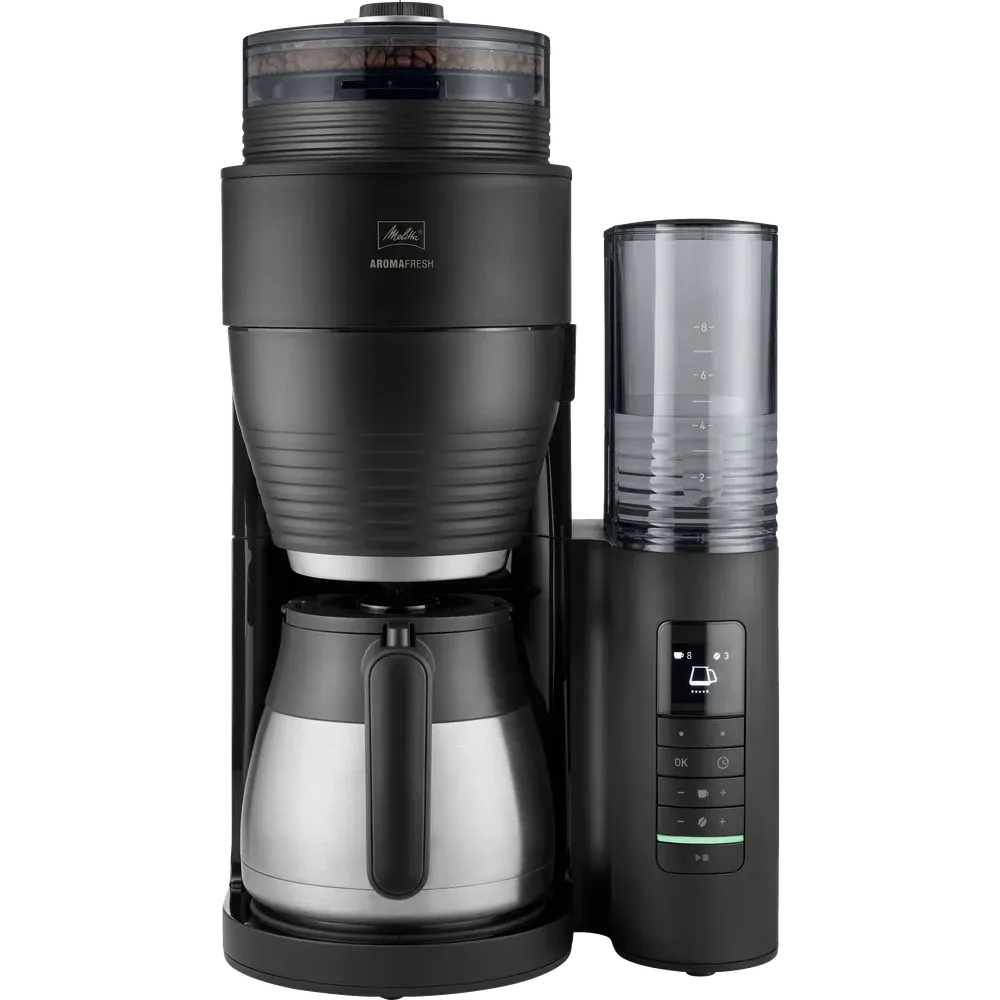 Melitta AromaFresh Therm Pro X Filterkaffeemaschine mit integriertem Mahlwerk und Thermoskanne.