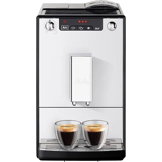 Melitta Solo Kaffeevollautomat in Silber auf einer modernen Küchenarbeitsplatte