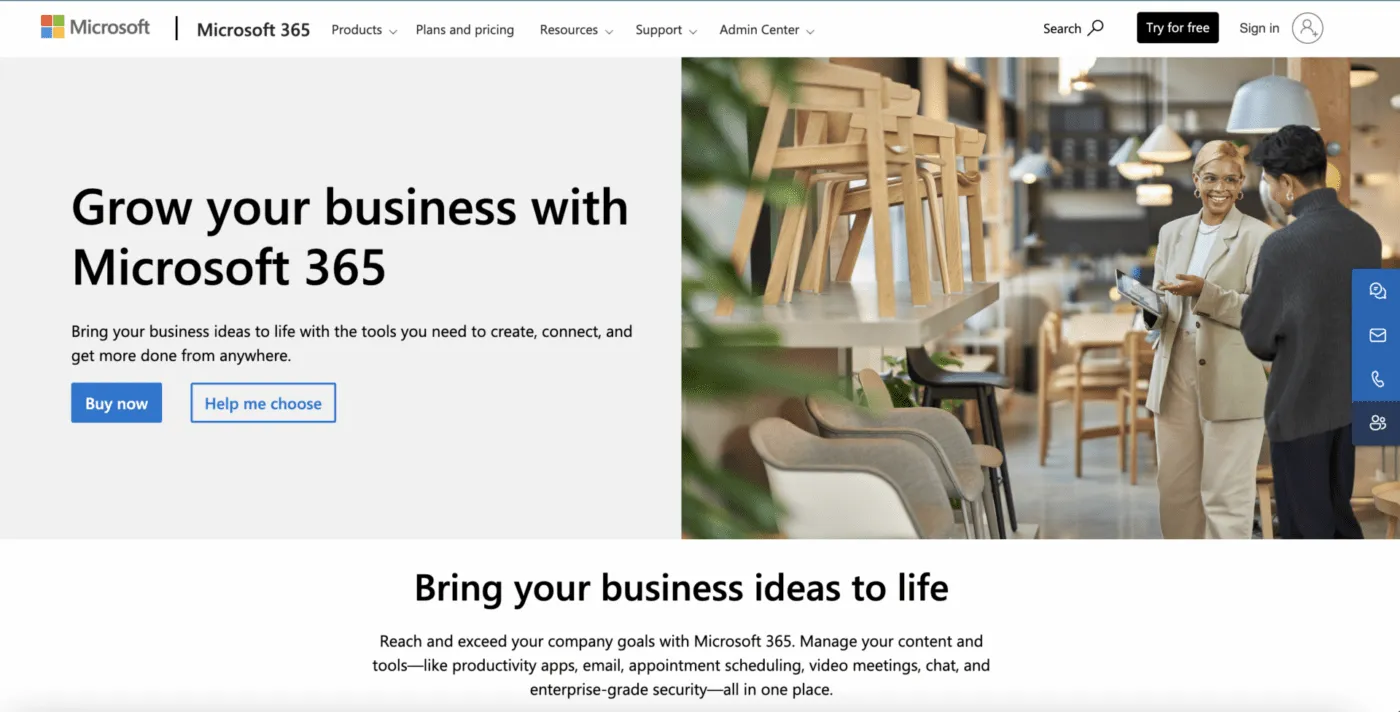 Microsoft-Homepage zeigt Anwendungen und Cloud-Dienste